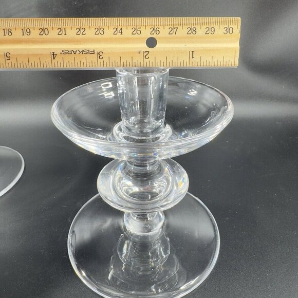 1950s Val Saint Lambert Clear Glass Candlestick Holder Votive Set 2 Signed VTG - Picture 7 of 14